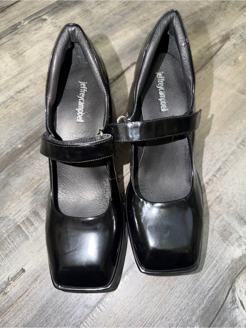 Jeffrey Campbell Black Patent Mary Jane Flats with Square Toe